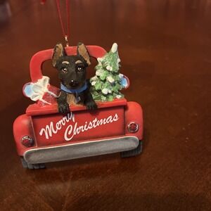 Dog  Doberman Back Truck Ornament Merry‎ Christmas Red Resin Tricolor Kurt Adler